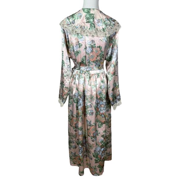 Vintage Victoria's Secret Gold Label Floral Satin Robe P/S Pink Lace Long Duster - Picture 2 of 7